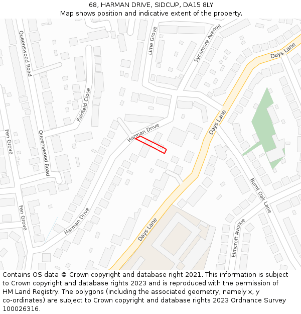 68, HARMAN DRIVE, SIDCUP, DA15 8LY: Location map and indicative extent of plot