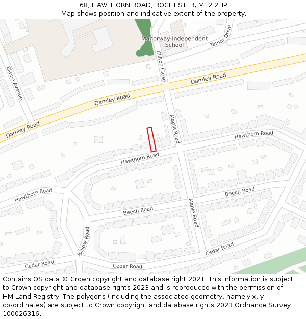 68, HAWTHORN ROAD, ROCHESTER, ME2 2HP: Location map and indicative extent of plot