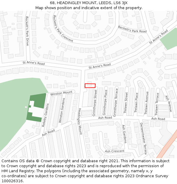 68, HEADINGLEY MOUNT, LEEDS, LS6 3JX: Location map and indicative extent of plot