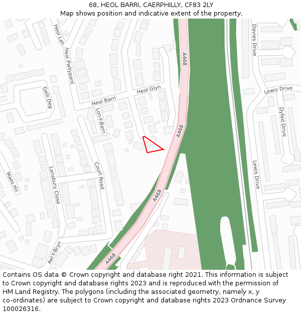 68, HEOL BARRI, CAERPHILLY, CF83 2LY: Location map and indicative extent of plot