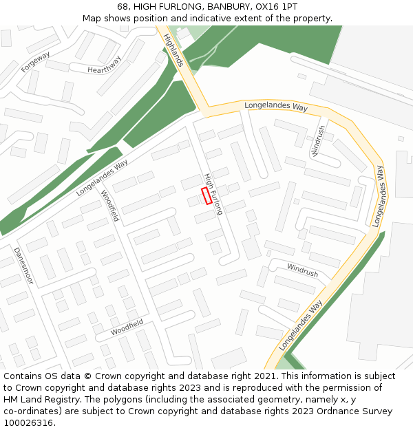 68, HIGH FURLONG, BANBURY, OX16 1PT: Location map and indicative extent of plot