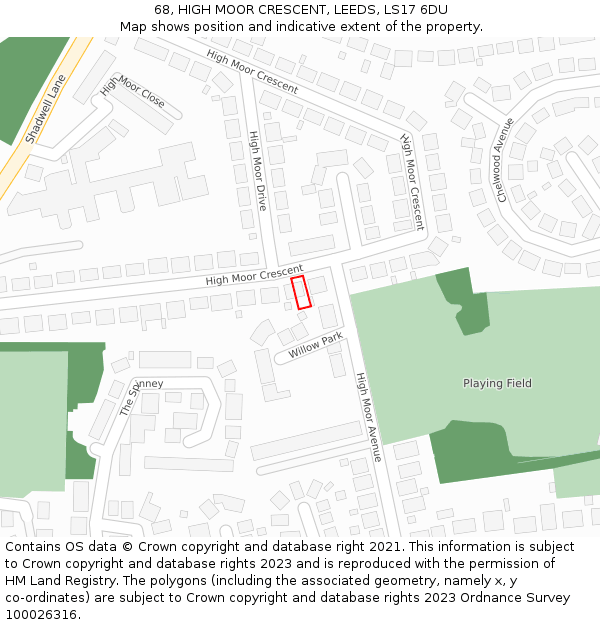 68, HIGH MOOR CRESCENT, LEEDS, LS17 6DU: Location map and indicative extent of plot