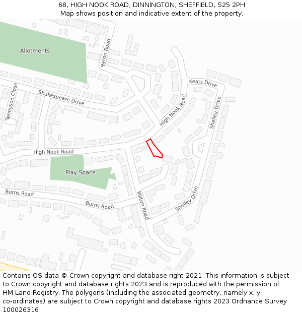 68, HIGH NOOK ROAD, DINNINGTON, SHEFFIELD, S25 2PH: Location map and indicative extent of plot