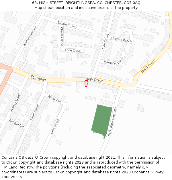 68, HIGH STREET, BRIGHTLINGSEA, COLCHESTER, CO7 0AQ: Location map and indicative extent of plot