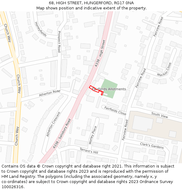 68, HIGH STREET, HUNGERFORD, RG17 0NA: Location map and indicative extent of plot