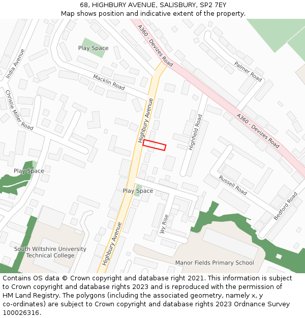 68, HIGHBURY AVENUE, SALISBURY, SP2 7EY: Location map and indicative extent of plot