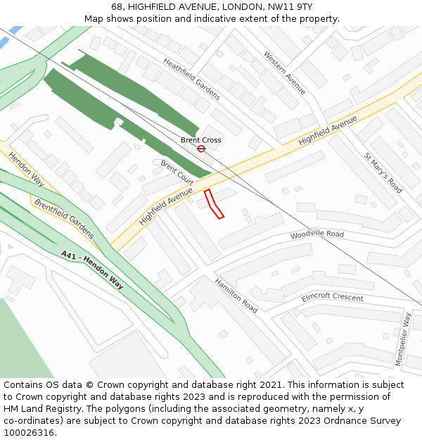 68, HIGHFIELD AVENUE, LONDON, NW11 9TY: Location map and indicative extent of plot