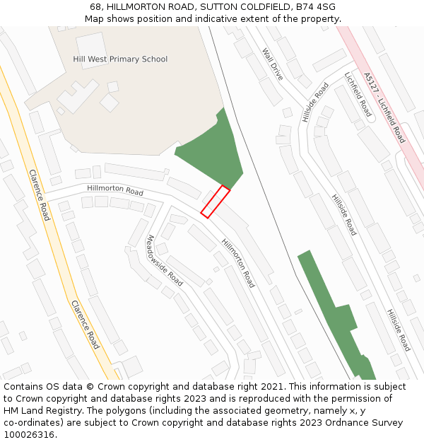68, HILLMORTON ROAD, SUTTON COLDFIELD, B74 4SG: Location map and indicative extent of plot