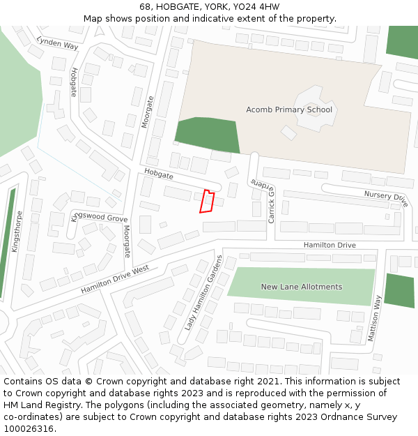 68, HOBGATE, YORK, YO24 4HW: Location map and indicative extent of plot