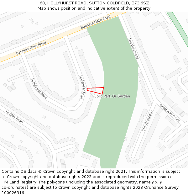 68, HOLLYHURST ROAD, SUTTON COLDFIELD, B73 6SZ: Location map and indicative extent of plot