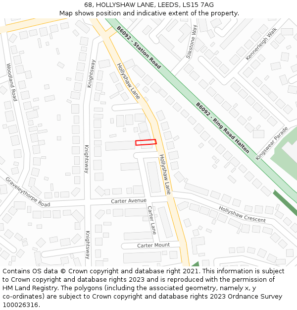 68, HOLLYSHAW LANE, LEEDS, LS15 7AG: Location map and indicative extent of plot
