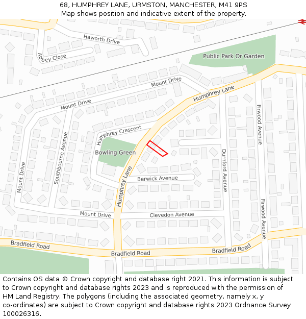 68, HUMPHREY LANE, URMSTON, MANCHESTER, M41 9PS: Location map and indicative extent of plot