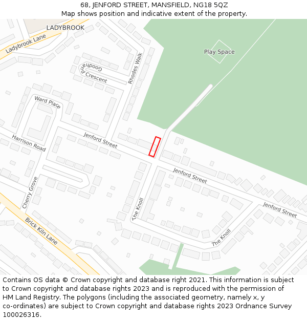 68, JENFORD STREET, MANSFIELD, NG18 5QZ: Location map and indicative extent of plot