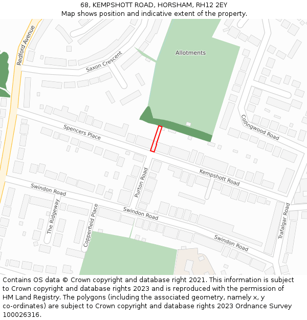 68, KEMPSHOTT ROAD, HORSHAM, RH12 2EY: Location map and indicative extent of plot