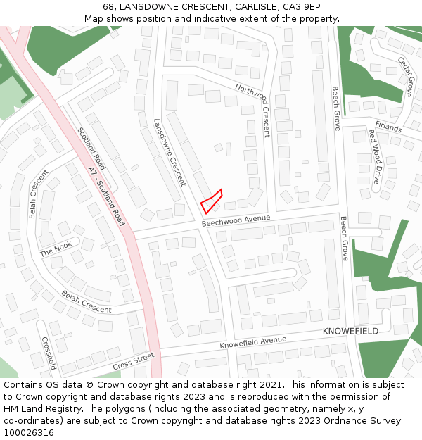 68, LANSDOWNE CRESCENT, CARLISLE, CA3 9EP: Location map and indicative extent of plot