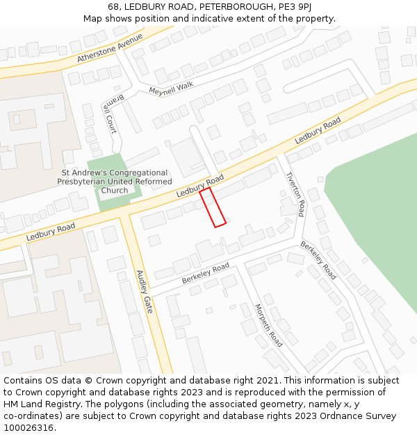 68, LEDBURY ROAD, PETERBOROUGH, PE3 9PJ: Location map and indicative extent of plot