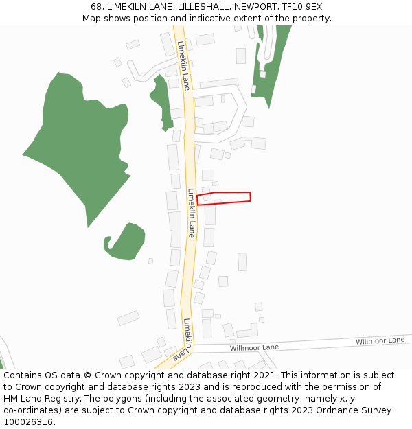 68, LIMEKILN LANE, LILLESHALL, NEWPORT, TF10 9EX: Location map and indicative extent of plot