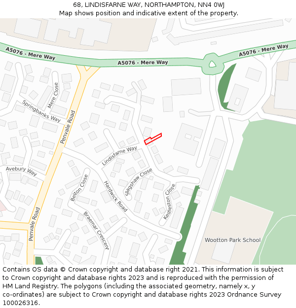 68, LINDISFARNE WAY, NORTHAMPTON, NN4 0WJ: Location map and indicative extent of plot