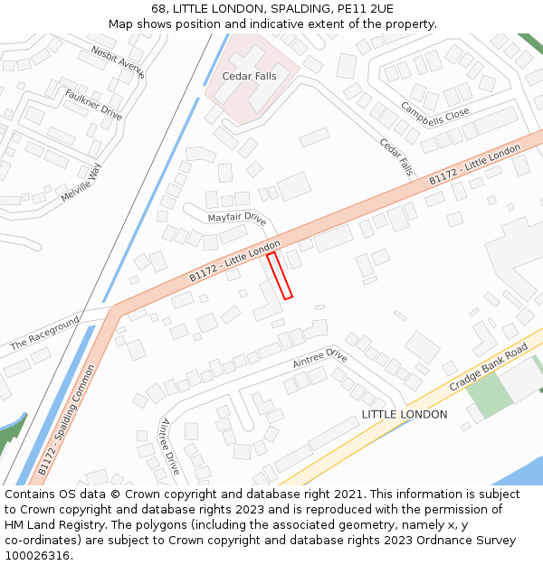 68, LITTLE LONDON, SPALDING, PE11 2UE: Location map and indicative extent of plot