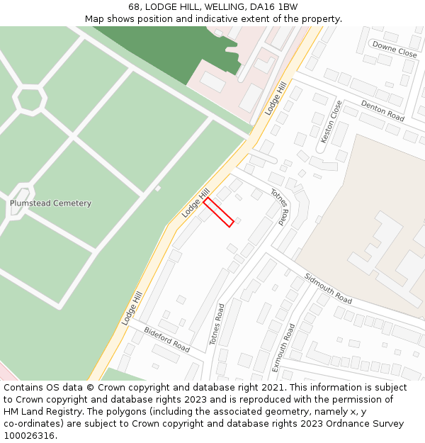 68, LODGE HILL, WELLING, DA16 1BW: Location map and indicative extent of plot