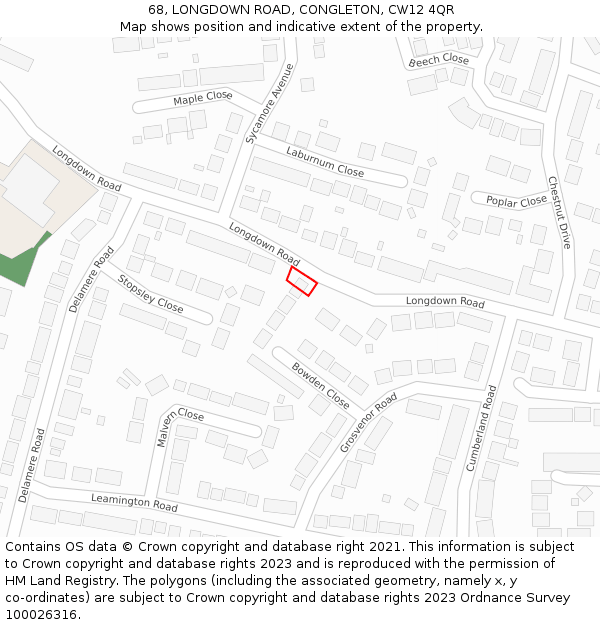 68, LONGDOWN ROAD, CONGLETON, CW12 4QR: Location map and indicative extent of plot