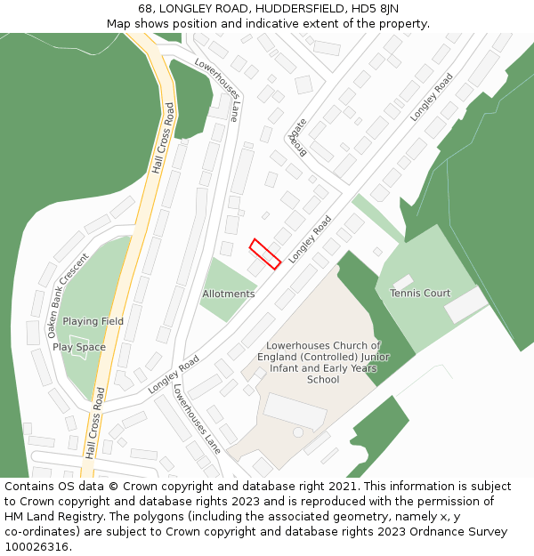 68, LONGLEY ROAD, HUDDERSFIELD, HD5 8JN: Location map and indicative extent of plot
