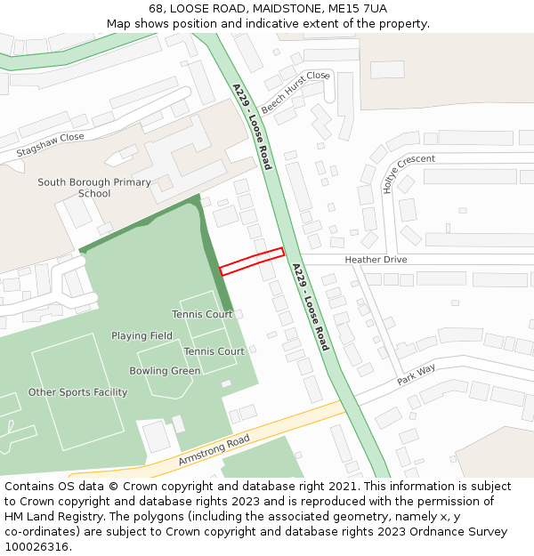 68, LOOSE ROAD, MAIDSTONE, ME15 7UA: Location map and indicative extent of plot