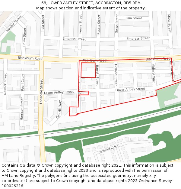 68, LOWER ANTLEY STREET, ACCRINGTON, BB5 0BA: Location map and indicative extent of plot