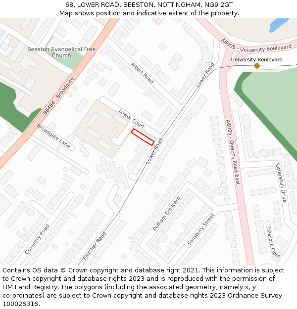 68, LOWER ROAD, BEESTON, NOTTINGHAM, NG9 2GT: Location map and indicative extent of plot