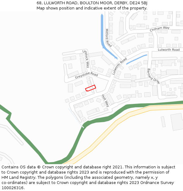 68, LULWORTH ROAD, BOULTON MOOR, DERBY, DE24 5BJ: Location map and indicative extent of plot