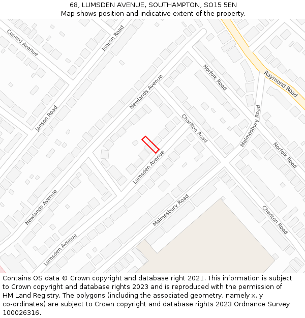 68, LUMSDEN AVENUE, SOUTHAMPTON, SO15 5EN: Location map and indicative extent of plot