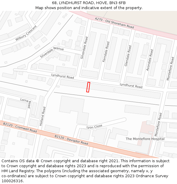 68, LYNDHURST ROAD, HOVE, BN3 6FB: Location map and indicative extent of plot