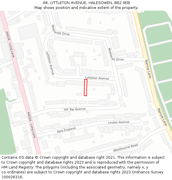 68, LYTTLETON AVENUE, HALESOWEN, B62 9EB: Location map and indicative extent of plot