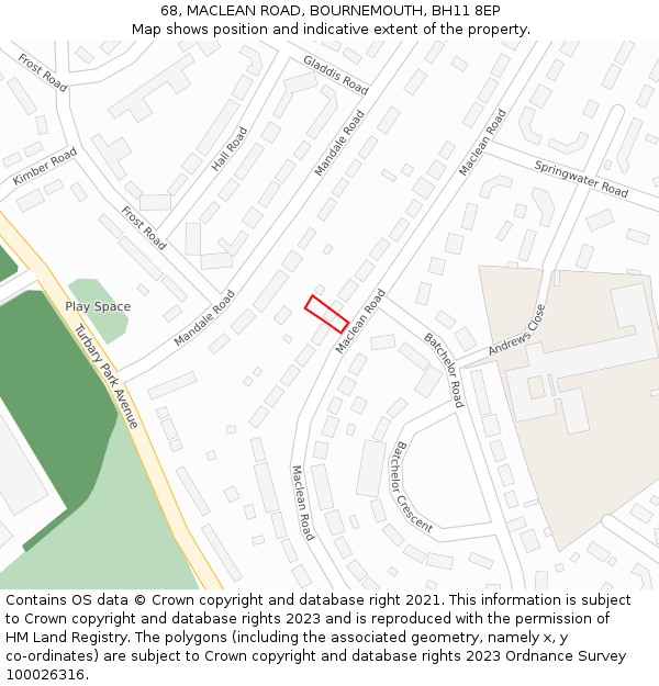 68, MACLEAN ROAD, BOURNEMOUTH, BH11 8EP: Location map and indicative extent of plot