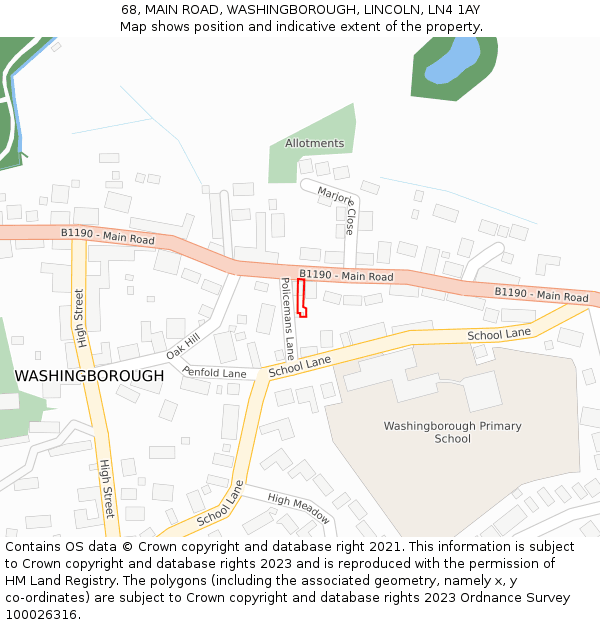 68, MAIN ROAD, WASHINGBOROUGH, LINCOLN, LN4 1AY: Location map and indicative extent of plot