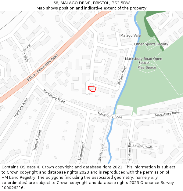 68, MALAGO DRIVE, BRISTOL, BS3 5DW: Location map and indicative extent of plot