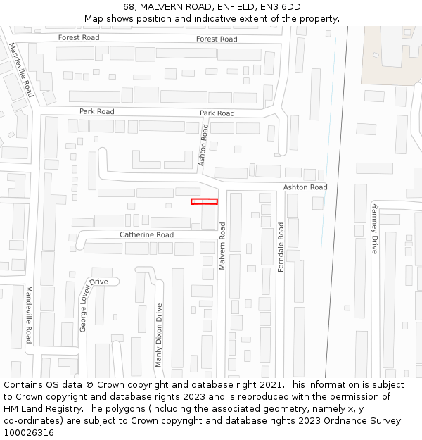 68, MALVERN ROAD, ENFIELD, EN3 6DD: Location map and indicative extent of plot