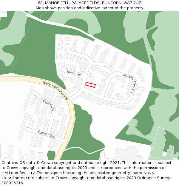 68, MANOR FELL, PALACEFIELDS, RUNCORN, WA7 2UZ: Location map and indicative extent of plot