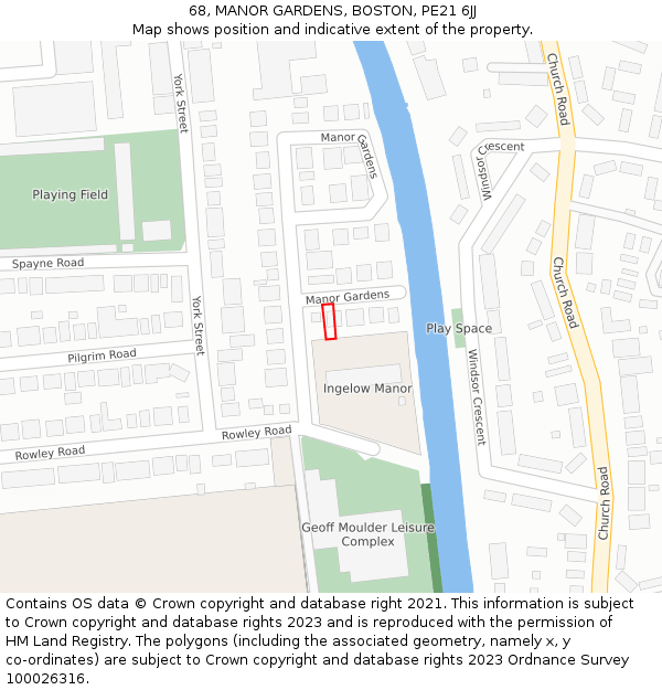 68, MANOR GARDENS, BOSTON, PE21 6JJ: Location map and indicative extent of plot