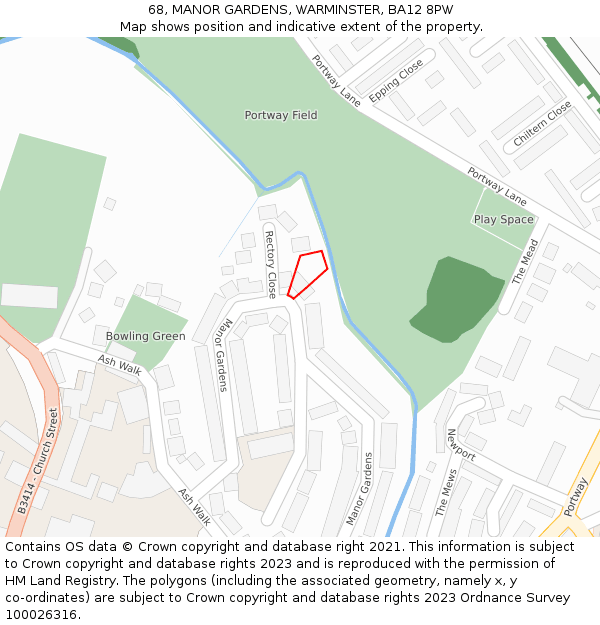 68, MANOR GARDENS, WARMINSTER, BA12 8PW: Location map and indicative extent of plot