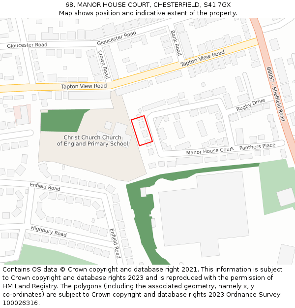 68, MANOR HOUSE COURT, CHESTERFIELD, S41 7GX: Location map and indicative extent of plot