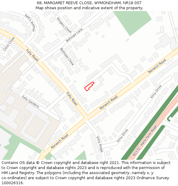 68, MARGARET REEVE CLOSE, WYMONDHAM, NR18 0ST: Location map and indicative extent of plot