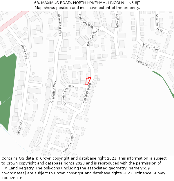 68, MAXIMUS ROAD, NORTH HYKEHAM, LINCOLN, LN6 8JT: Location map and indicative extent of plot