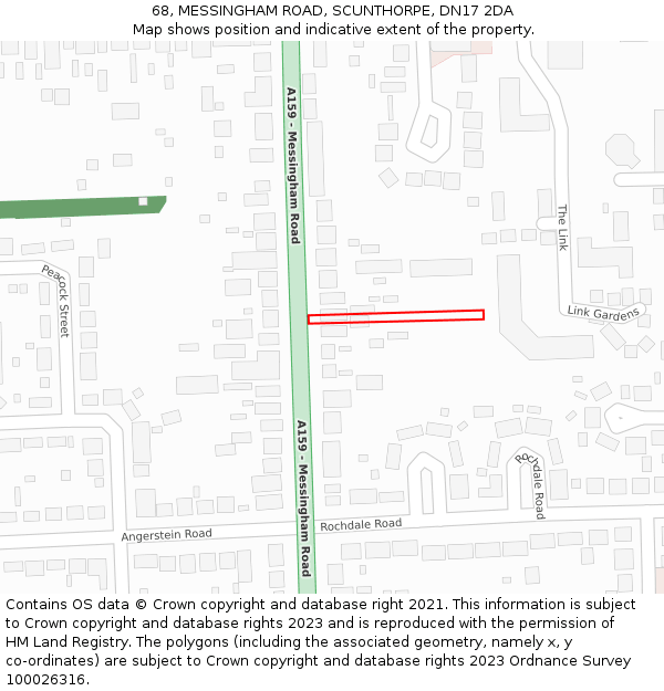 68, MESSINGHAM ROAD, SCUNTHORPE, DN17 2DA: Location map and indicative extent of plot