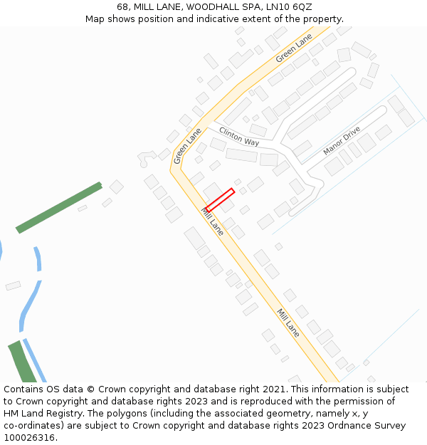 68, MILL LANE, WOODHALL SPA, LN10 6QZ: Location map and indicative extent of plot