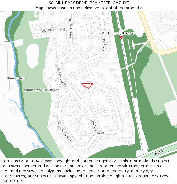 68, MILL PARK DRIVE, BRAINTREE, CM7 1XF: Location map and indicative extent of plot