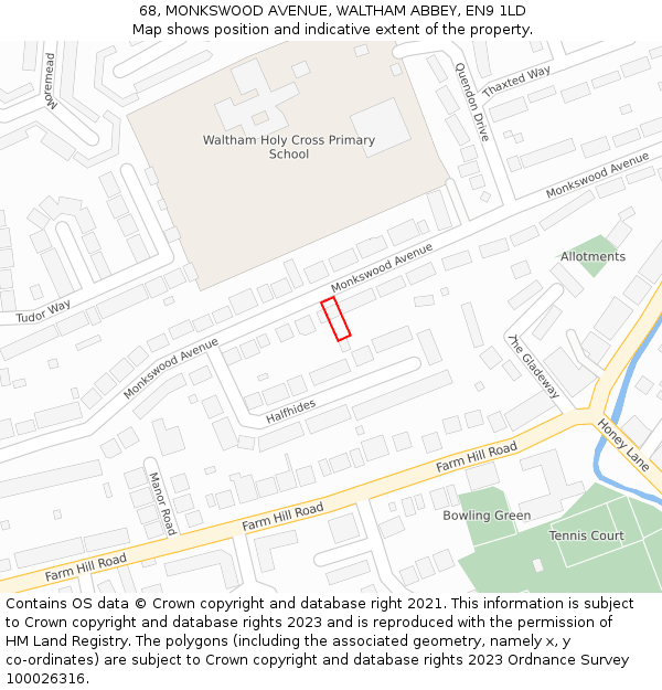 68, MONKSWOOD AVENUE, WALTHAM ABBEY, EN9 1LD: Location map and indicative extent of plot