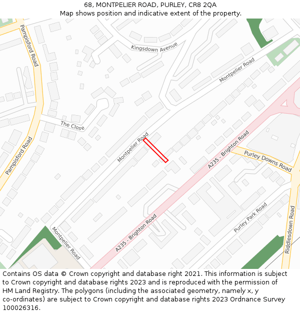 68, MONTPELIER ROAD, PURLEY, CR8 2QA: Location map and indicative extent of plot