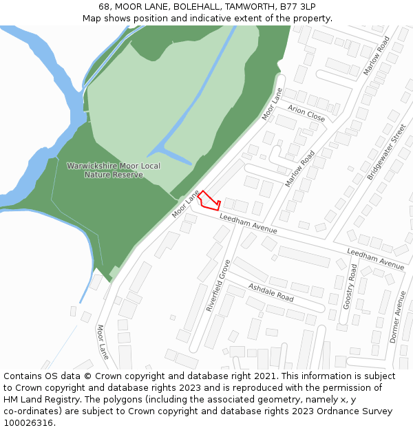 68, MOOR LANE, BOLEHALL, TAMWORTH, B77 3LP: Location map and indicative extent of plot
