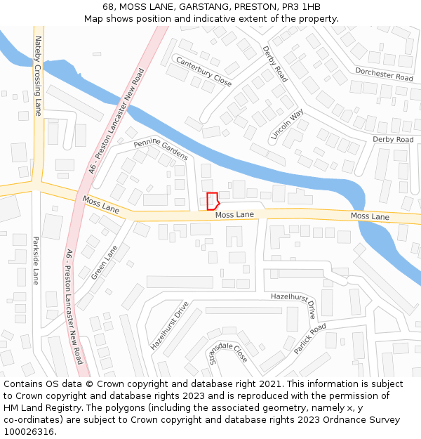 68, MOSS LANE, GARSTANG, PRESTON, PR3 1HB: Location map and indicative extent of plot